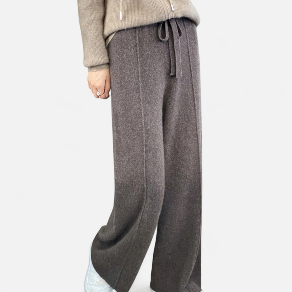 Valantomode | Women’s Wool Wide-Leg Knit Trousers – Premium High-Waisted Lounge Pants