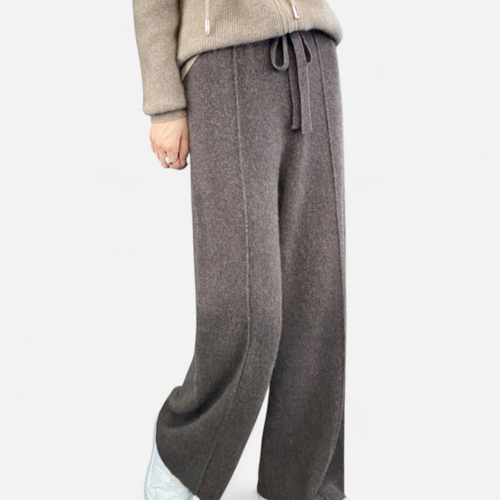 Valantomode | Women’s Wool Wide-Leg Knit Trousers – Premium High-Waisted Lounge Pants