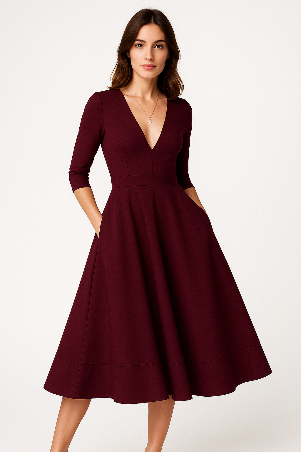 Valantomode | Trendy V-Neck Midi Dress Perfect for Any Occasion