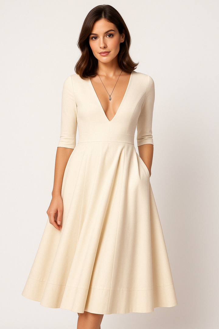 Valantomode | Trendy V-Neck Midi Dress Perfect for Any Occasion