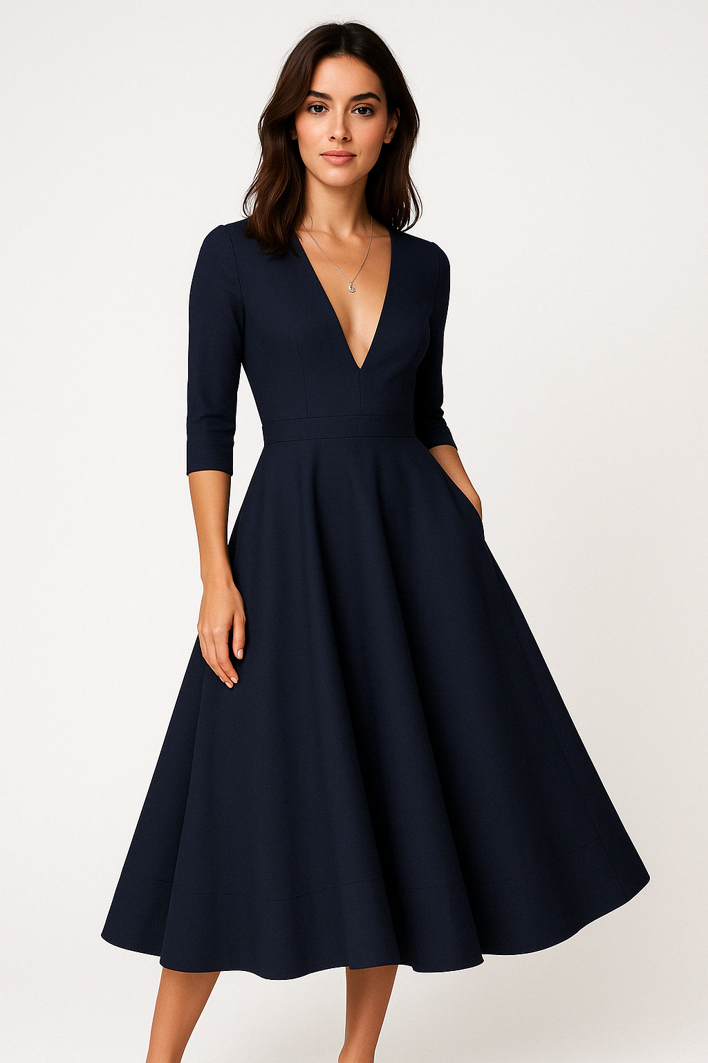 Valantomode | Trendy V-Neck Midi Dress Perfect for Any Occasion
