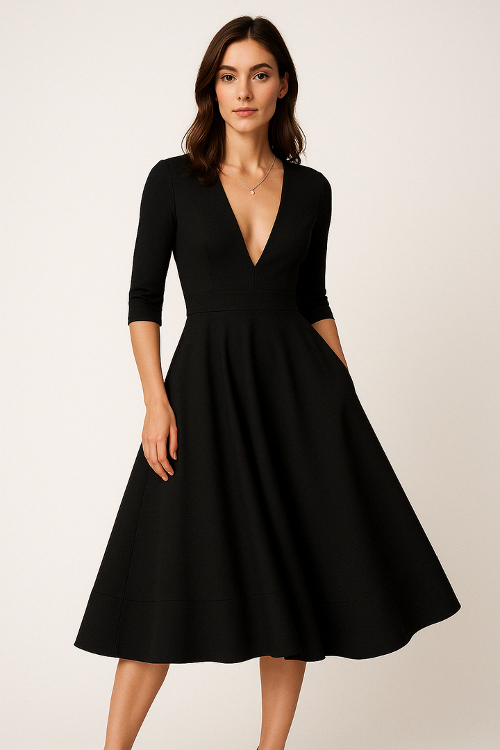 Valantomode | Trendy V-Neck Midi Dress Perfect for Any Occasion