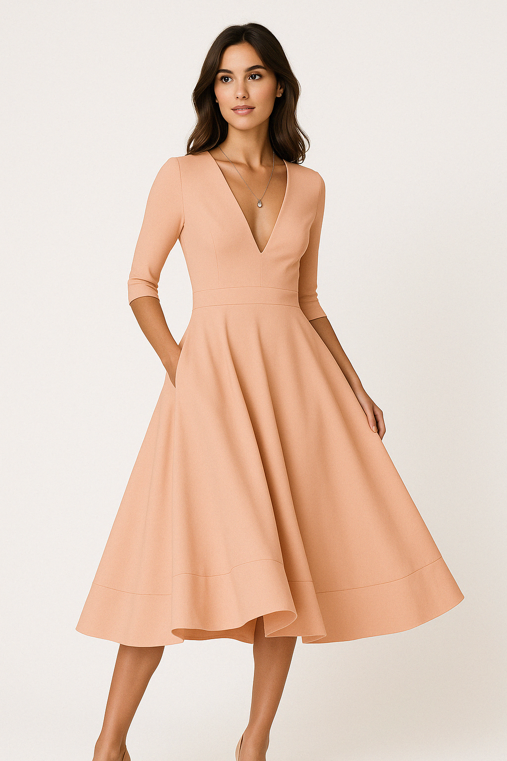 Valantomode | Trendy V-Neck Midi Dress Perfect for Any Occasion