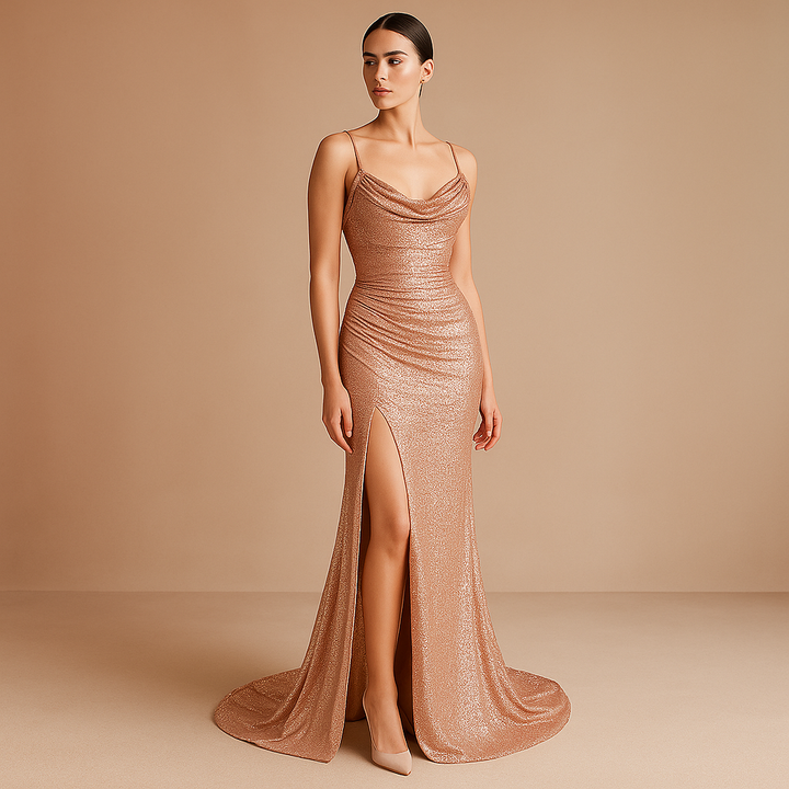 Valantomode | Stunning Strapless Evening Gown with Chic Side Slit
