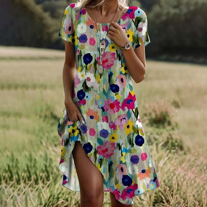 Valantomode | Dress with Watercolor Bloom Design