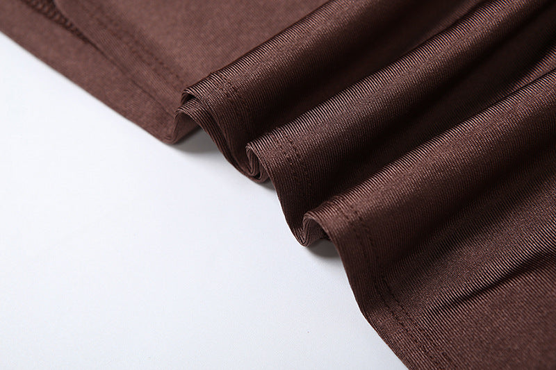 Valantomode | Chic Brown High Neck Ruched Mini Dress for Effortless Style