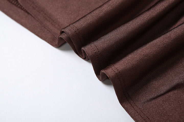 Valantomode | Chic Brown High Neck Ruched Mini Dress for Effortless Style