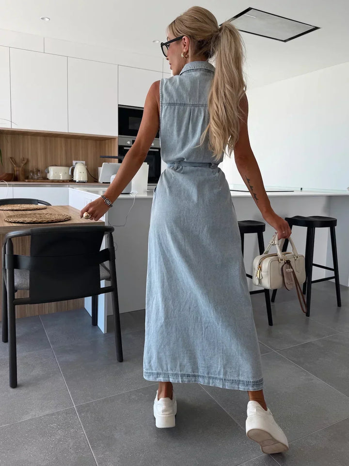 Valantomode | Stylish Long Denim Dress Perfect for Everyday Wear