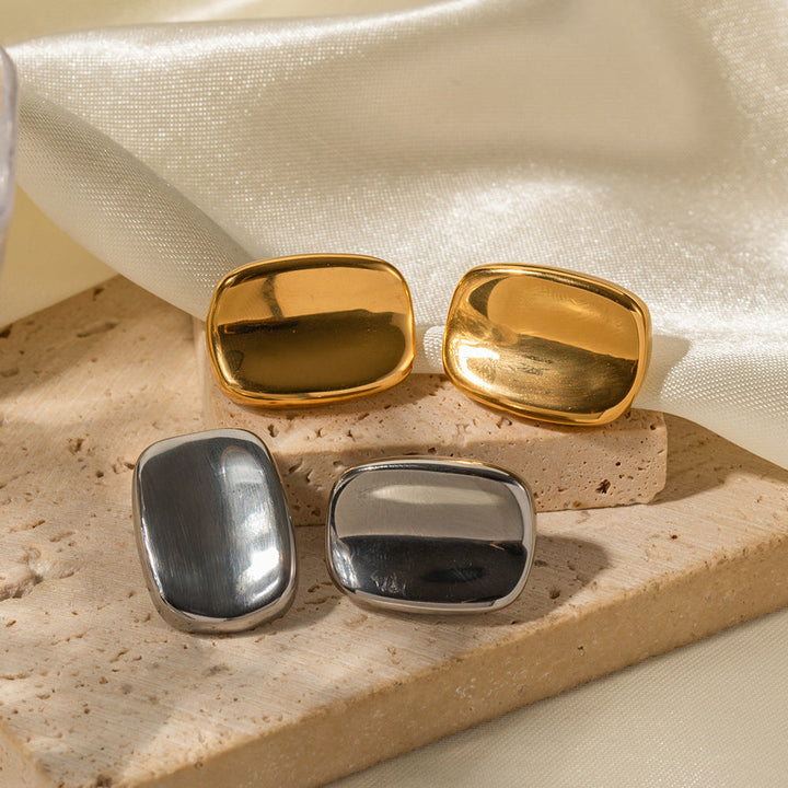 Valantomode | Plated Rounded Rectangular Hoop Earrings for Women