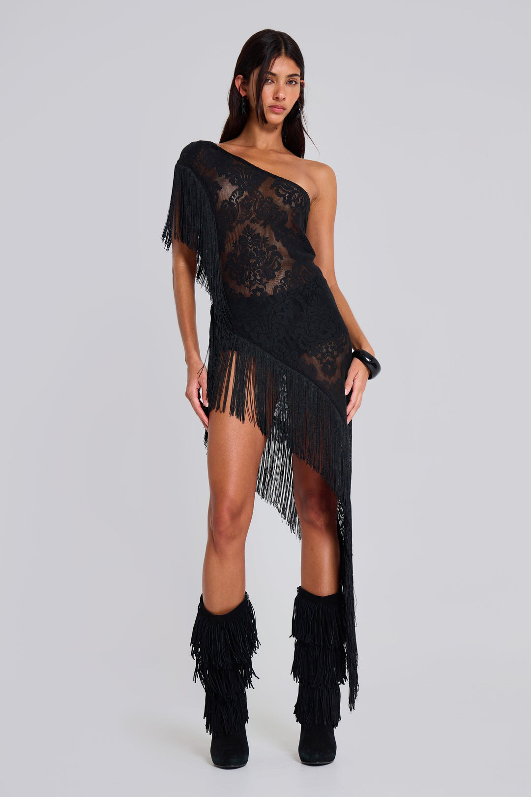 Valantomode | Chic Lace Detail Dress with Bohemian Fringe for Women