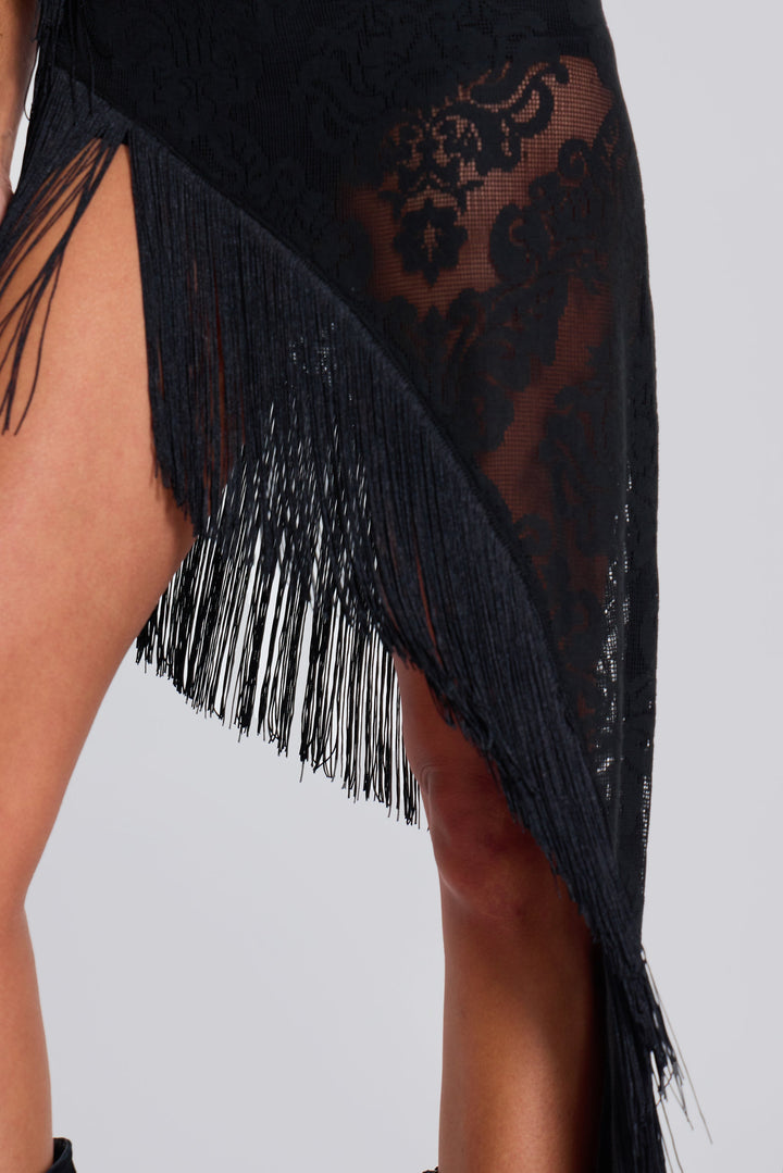 Valantomode | Chic Lace Detail Dress with Bohemian Fringe for Women