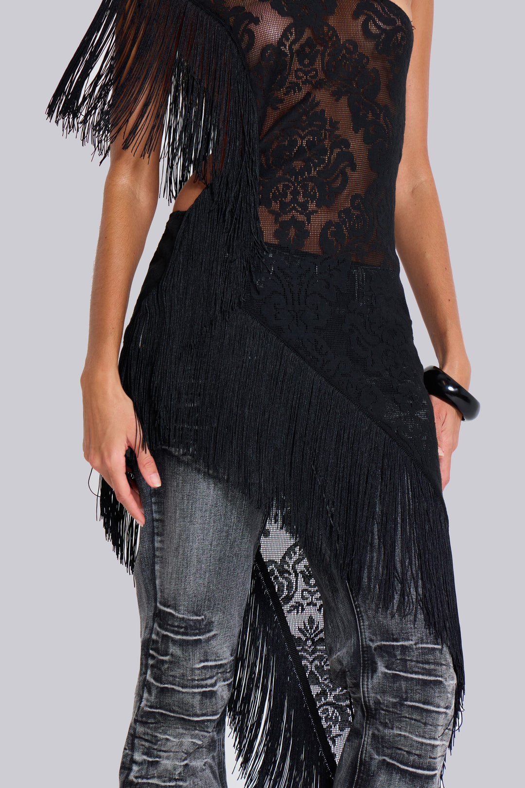 Valantomode | Chic Lace Detail Dress with Bohemian Fringe for Women