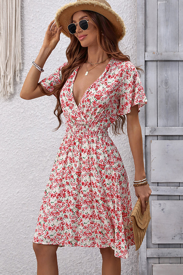 Valantomode | Chic V Neck Floral Mini Dress - Sleeveless Summer Style