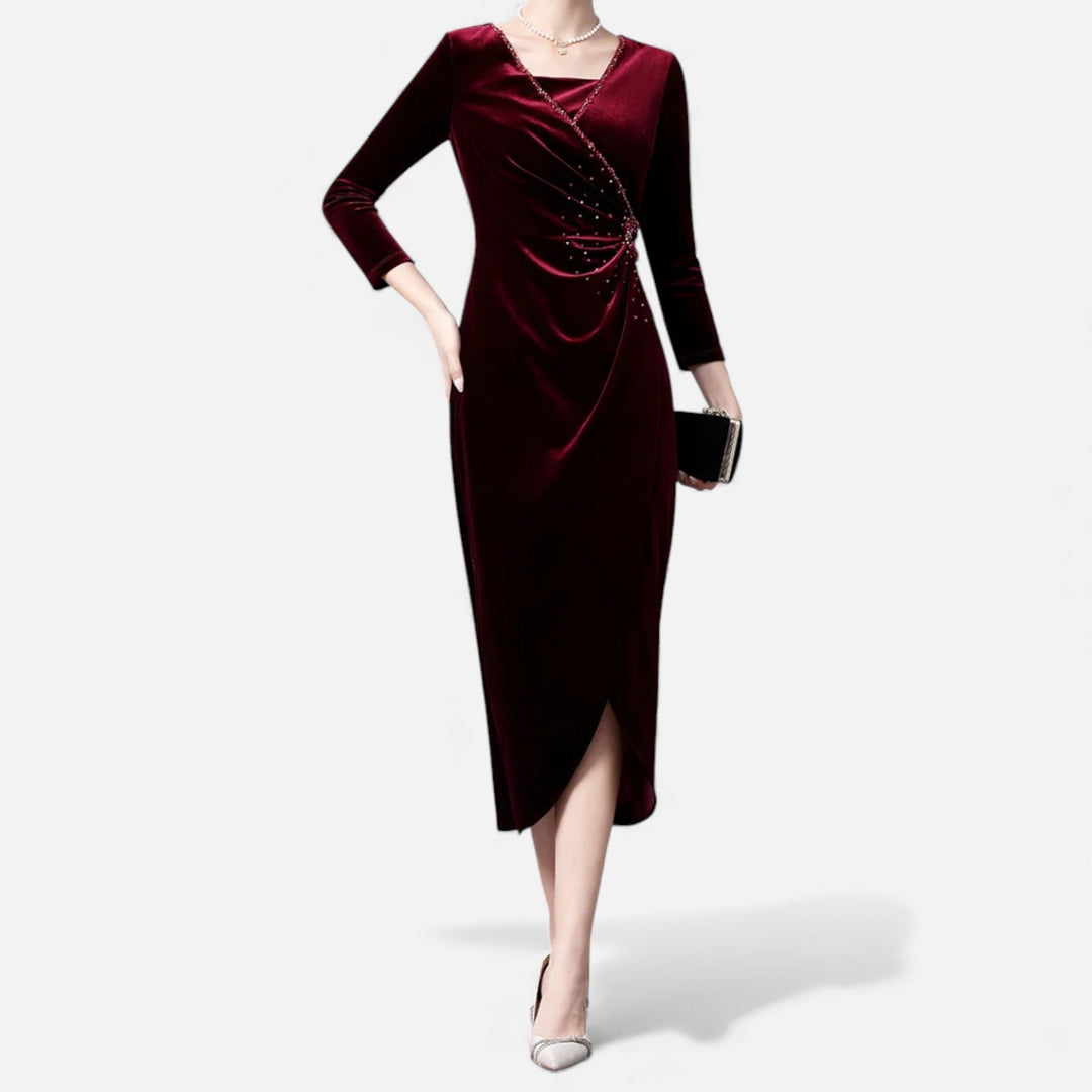 Valantomode | Women’s Draped Velvet Wrap Dress