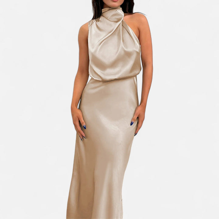 Valantomode | Women’s Satin A-Line Sleeveless Long Dress