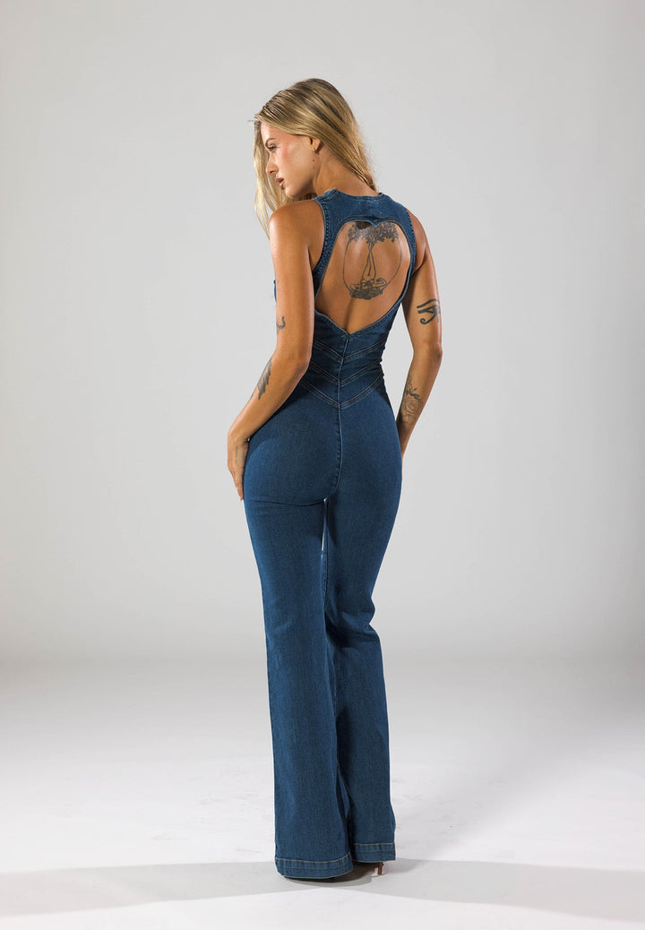 Valantomode | Chic Deep V-Neck Zipper Jumpsuit for Effortless Style