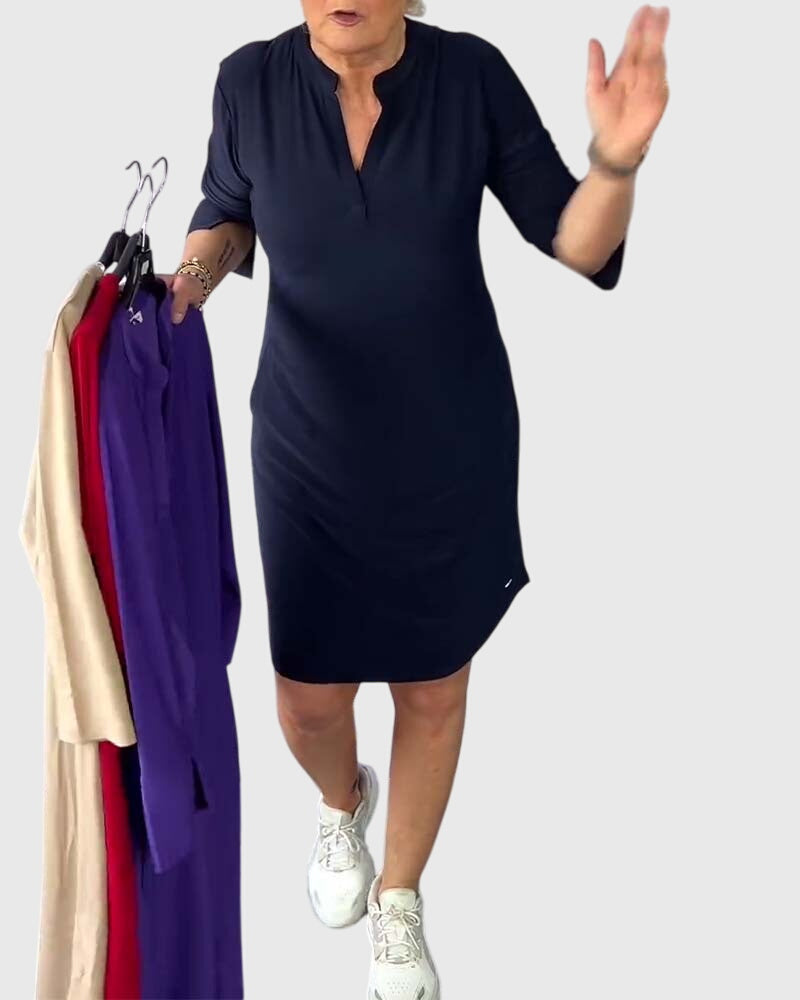 Valantomode | Chic V-Neck Midi Dress Perfect for Any Casual Outing
