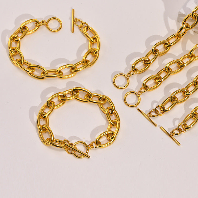 Valantomode | Heavyweight Plated Oval Link Necklace with 12mm Monolithic Architecture