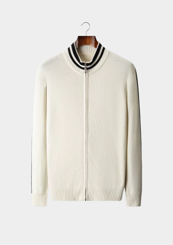 Valantomode | Men’s Two-Tone Collar Zip Knit – Textural Dominance & Modern Hybridity