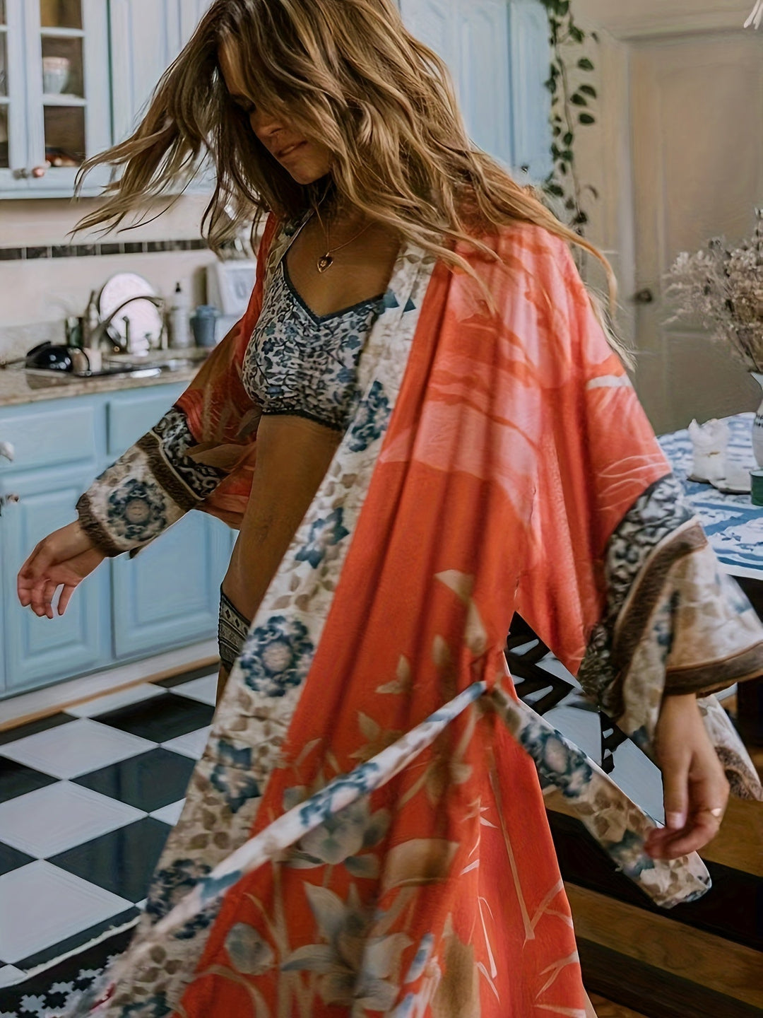 Valantomode | Chic Bohemian Floral Print Lounge Robe