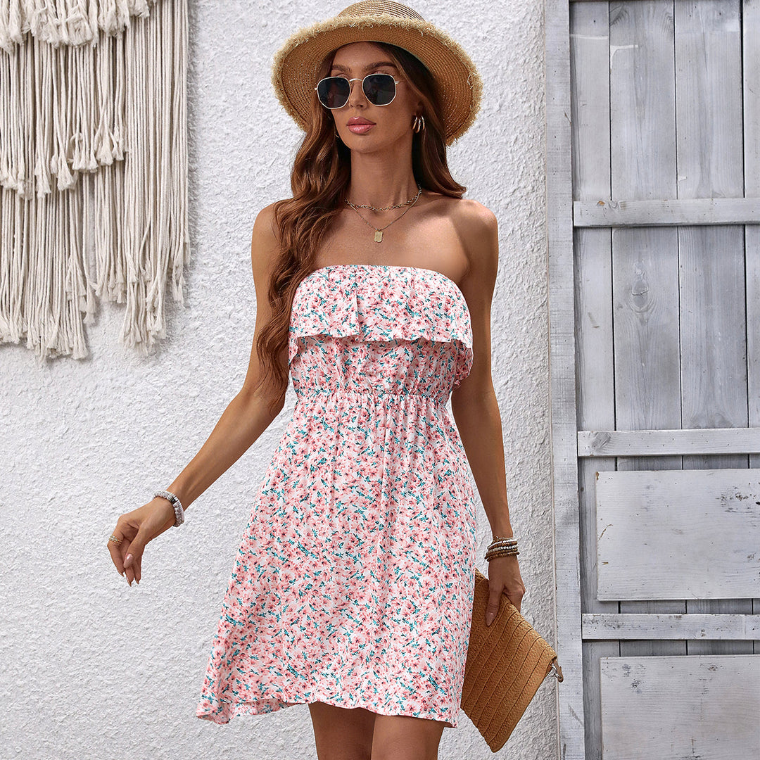 Valantomode | Chic Floral Ruffle Bandeau Casual Dress for Effortless Style