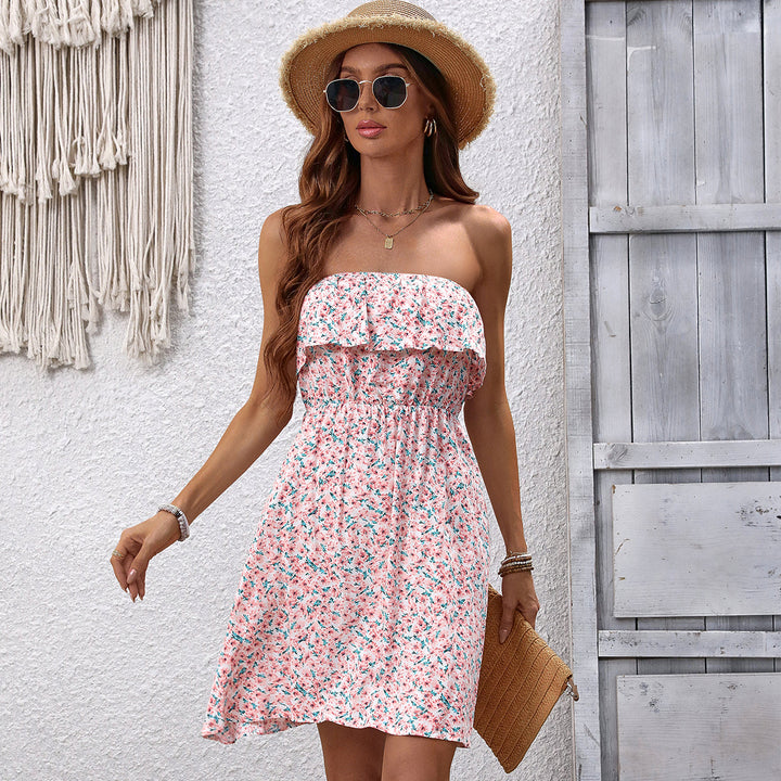 Valantomode | Chic Floral Ruffle Bandeau Casual Dress for Effortless Style