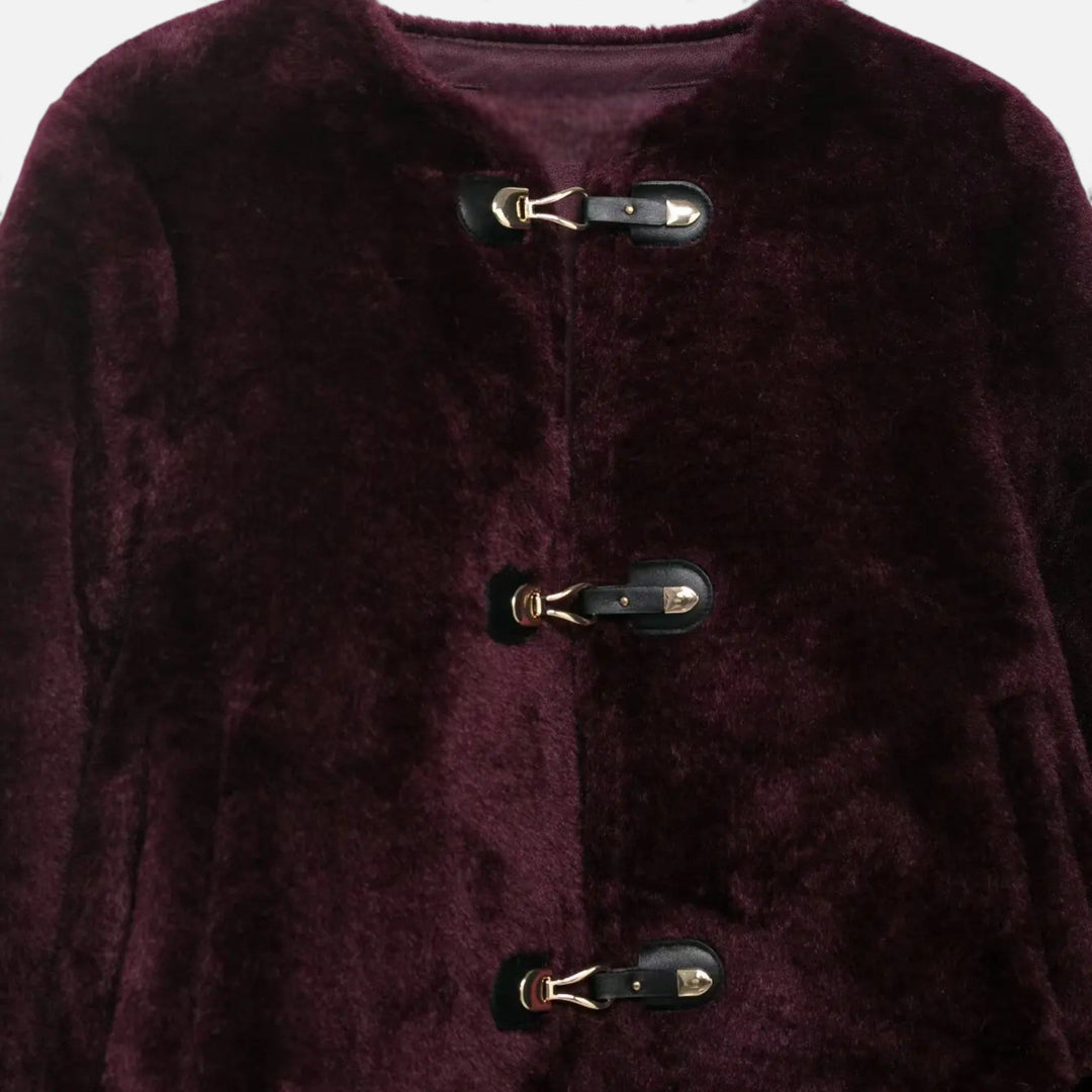 Valantomode | Women’s Faux Fur Jacket - Vintage Toggle Button Shearling-Style Coat