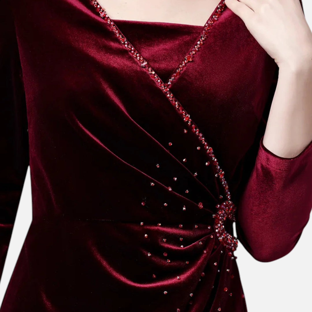 Valantomode | Women’s Draped Velvet Wrap Dress