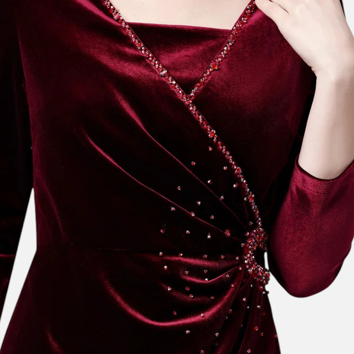 Valantomode | Women’s Draped Velvet Wrap Dress