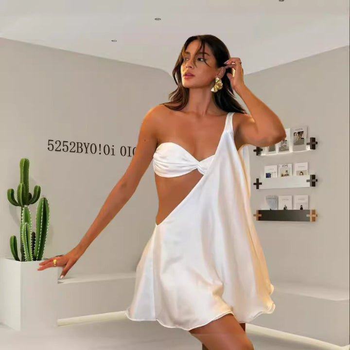 Valantomode | Chic Asymmetrical Summer Dress with Open Shoulder Details