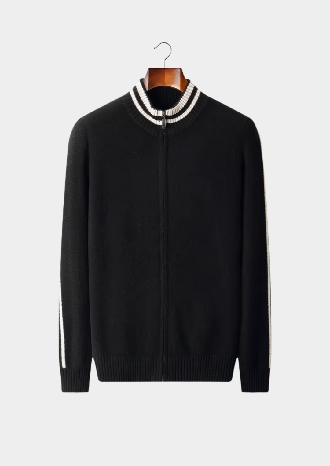 Valantomode | Men’s Two-Tone Collar Zip Knit – Textural Dominance & Modern Hybridity