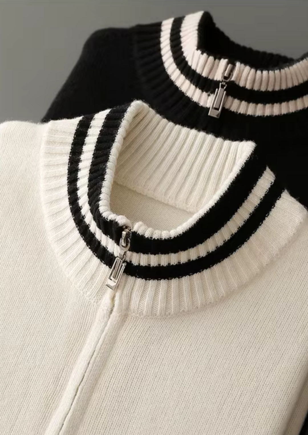 Valantomode | Men’s Two-Tone Collar Zip Knit – Textural Dominance & Modern Hybridity