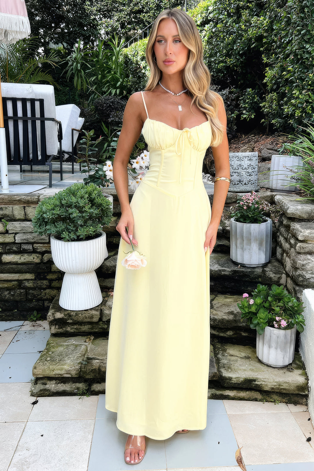 Valantomode | Sweetheart Maxi Dress with Bow Accent for Elegant Style