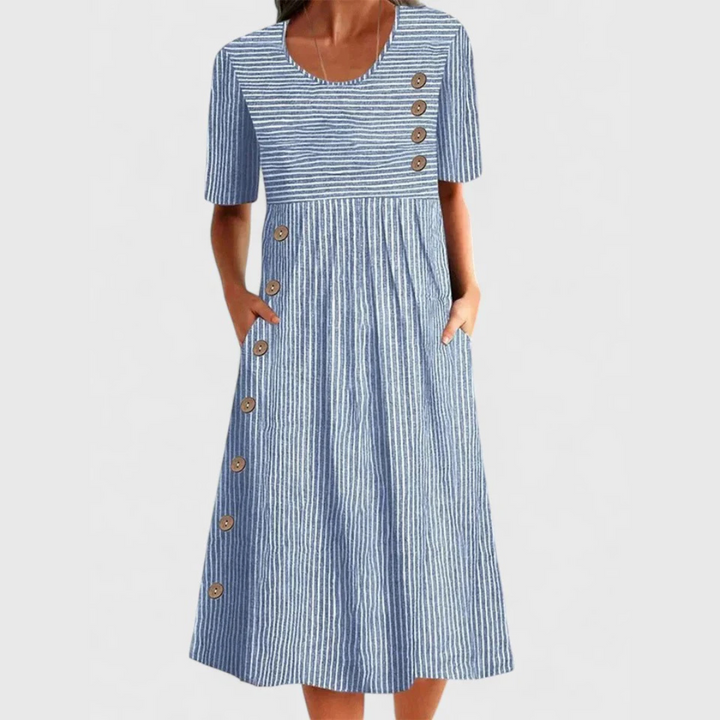 Valantomode | Chic Striped Midi Dress for Trendy Summer Outfits