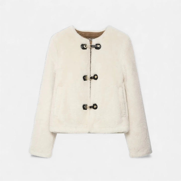 Valantomode | Women’s Faux Fur Jacket - Vintage Toggle Button Shearling-Style Coat