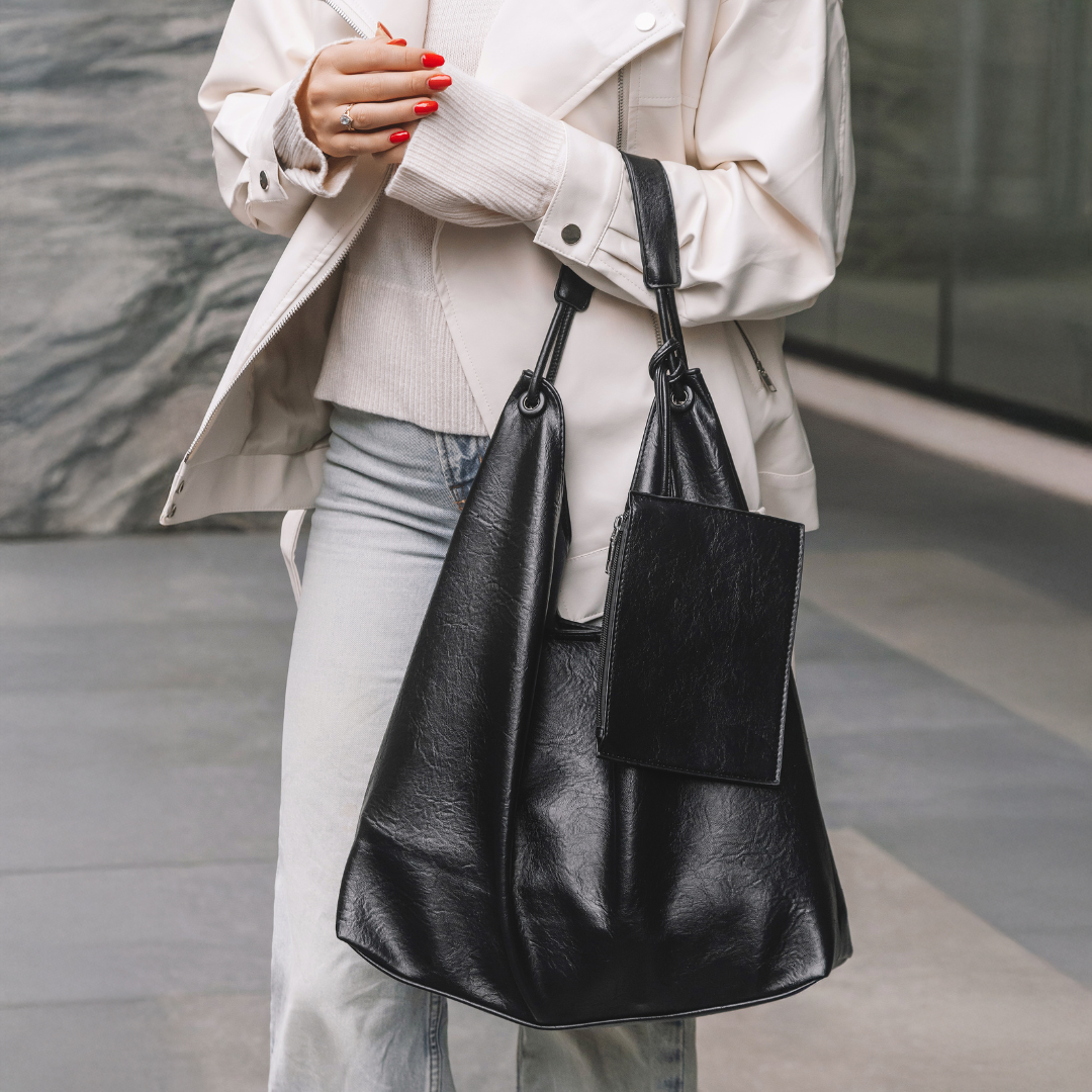 Valantomode | Aria Vertical Slouch – Premium Vegan Leather Oversized Tote with Modular Pouch
