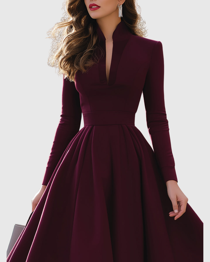 Valantomode | Chic V-Neck Midi Dress for Effortless Style