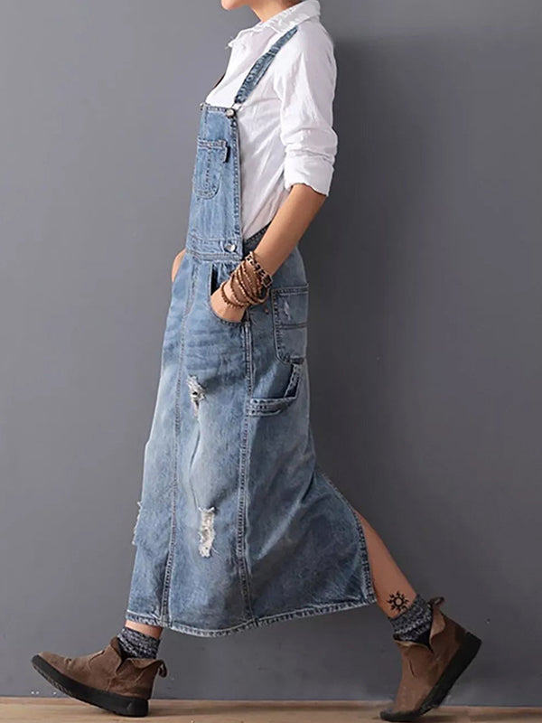 Valantomode | Trendy Denim Dress with Slit for Casual Outings