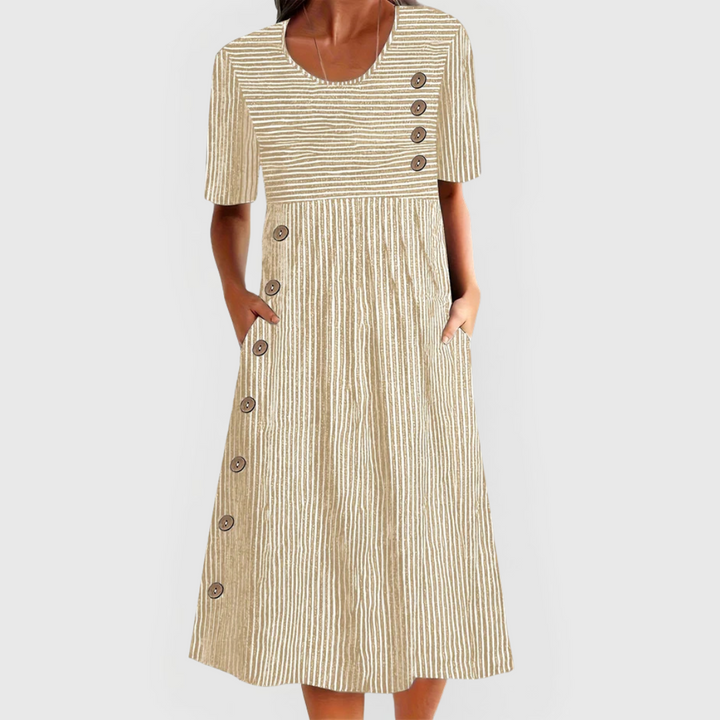 Valantomode | Chic Striped Midi Dress for Trendy Summer Outfits