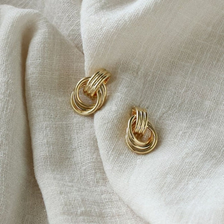 Valantomode | Plated Emma Layered Earrings with Interlocking Radial Architecture