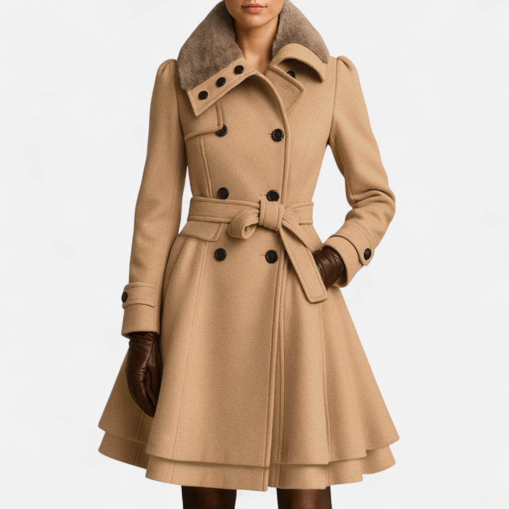 Valantomode | Women’s Wool Belted Fur-Collar Coat