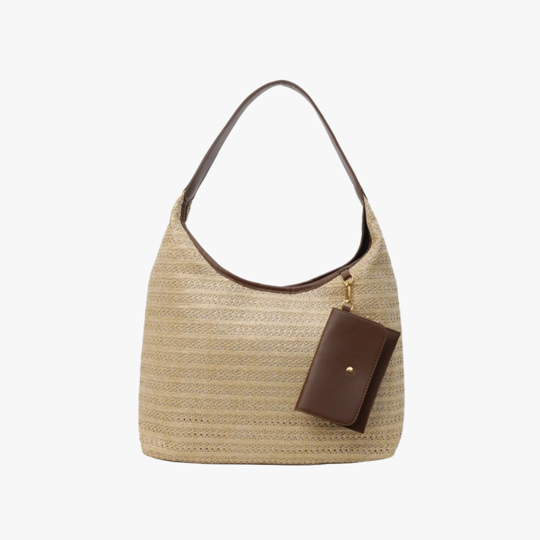 Valantomode | Solstice Kinetic Hobo – Premium Woven Straw Shoulder Bag with Vegan Leather Trim & Detachable Wallet