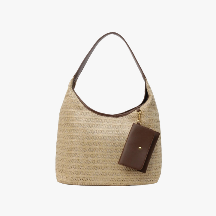 Valantomode | Solstice Kinetic Hobo – Premium Woven Straw Shoulder Bag with Vegan Leather Trim & Detachable Wallet