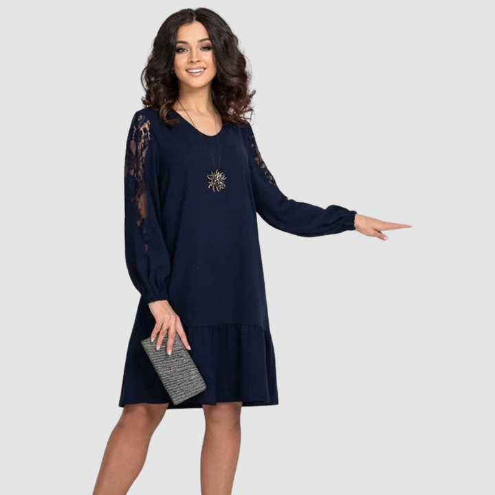 Valantomode | Stunning Midi Dress with Elegant Lace Sleeves for Events