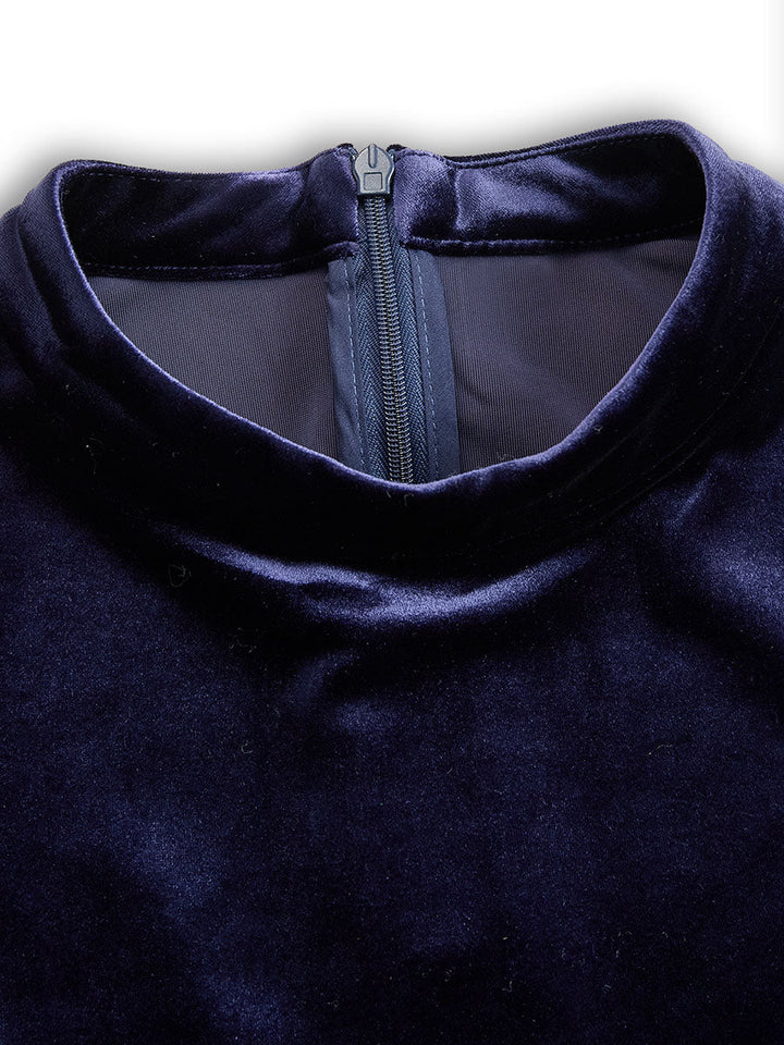 Valantomode | Classic Navy Midi Dress with Long Sleeves for Every Occasion