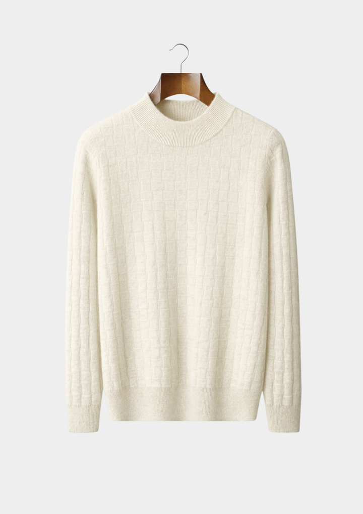 Valantomode | Men’s Textured Mockneck Knit – Geometric Presence & Tactical Elegance