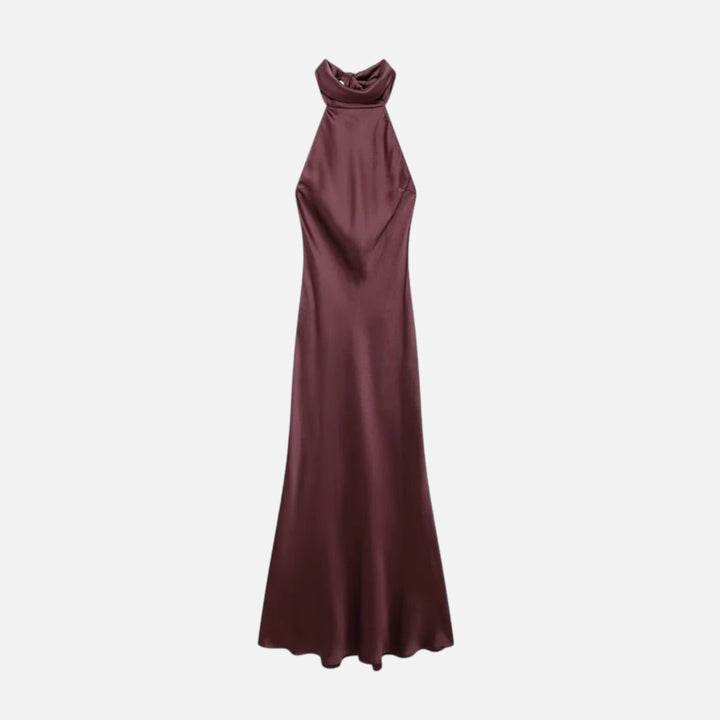 Valantomode | Women’s Satin Halter Dress with Open Back