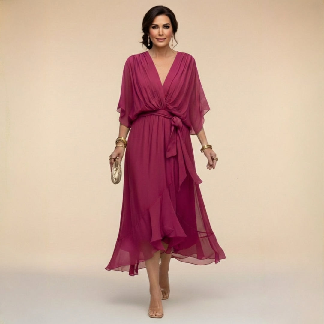 Valantomode | Beautiful V-neck Dress with Flowing Design for Women