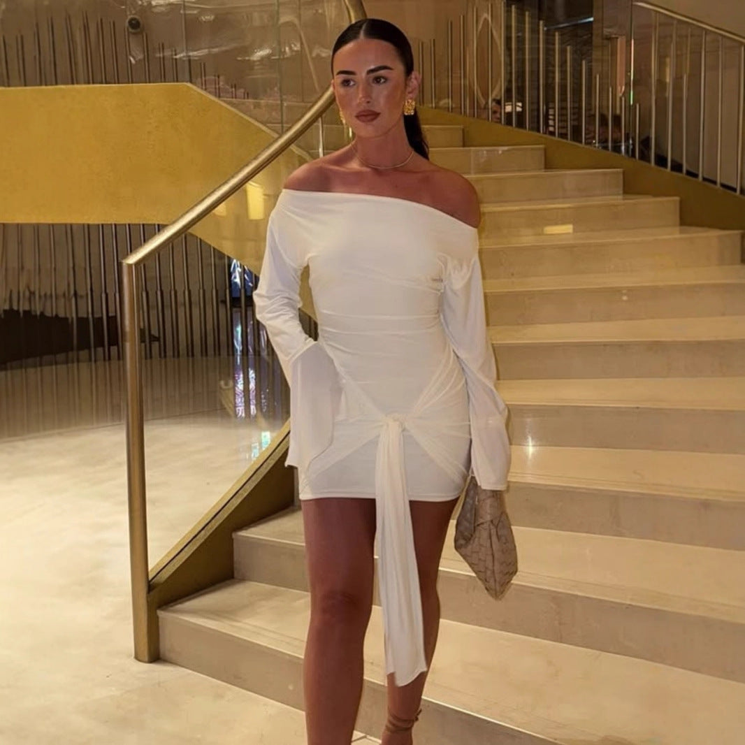 Valantomode | Chic White One-Shoulder Flared Mini Dress for Effortless Style