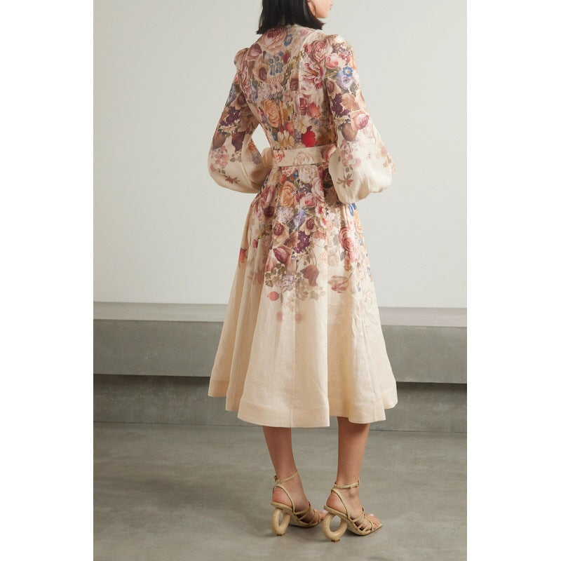 Valantomode | Floral Print Mini Dress with Belted Lace Trim